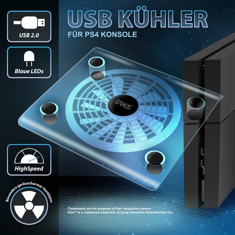 EAXUS Playstation 4 USB Koeler met Standaard en LED-Transparant
