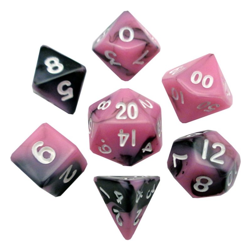 Mini Polyhedral Dice Set: Pink/Black with White Numbers