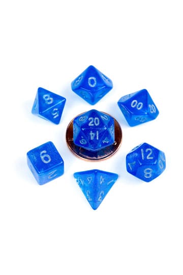 Mini Polyhedral Dice Set: Stardust Blue with Silver Numbers