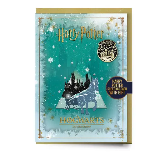 HARRY POTTER - Hogwarts in the Snow - Greeting Card With Pin