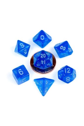 Mini Polyhedral Dice Set: Stardust Blue with Silver Numbers